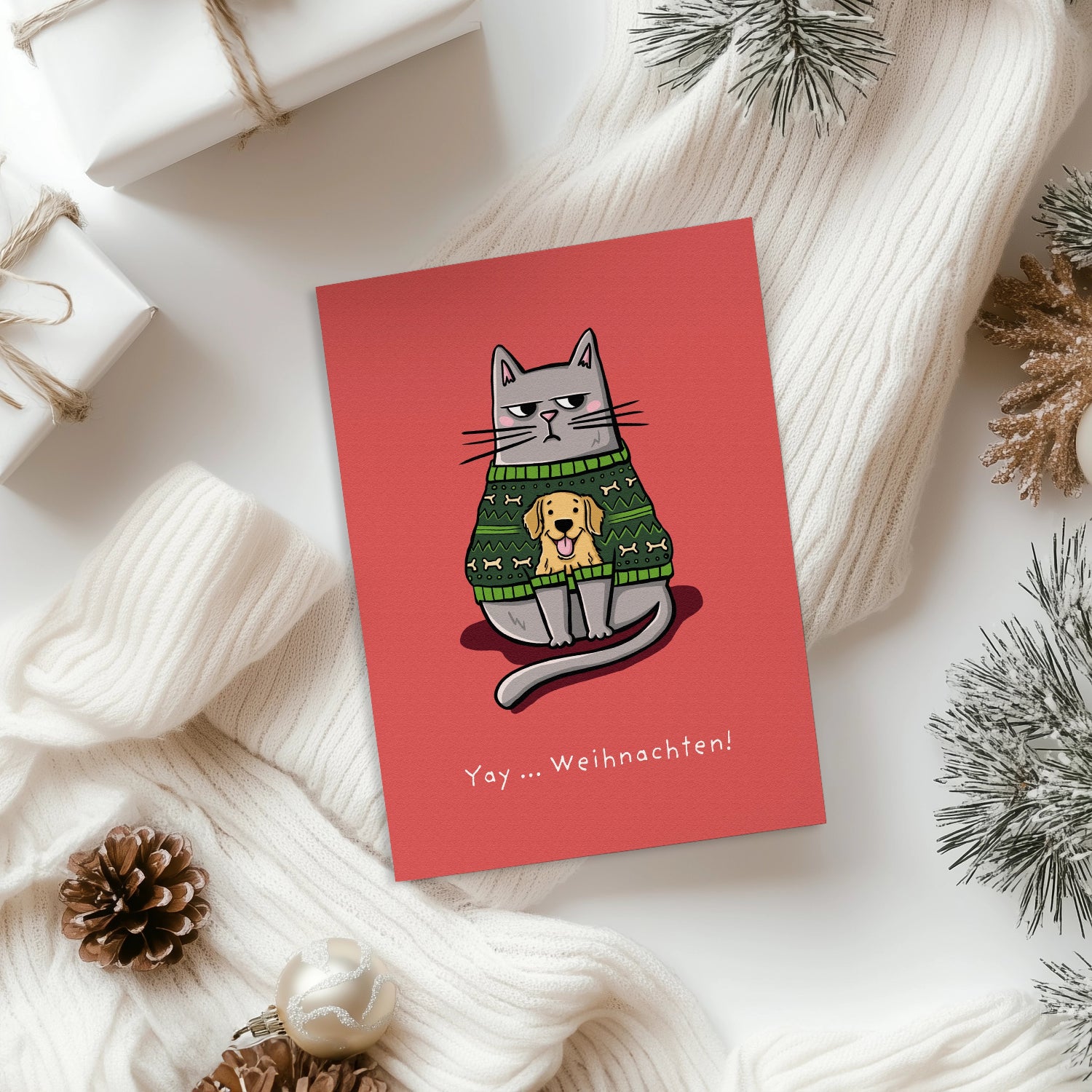 Weihnachtskarte Katze &