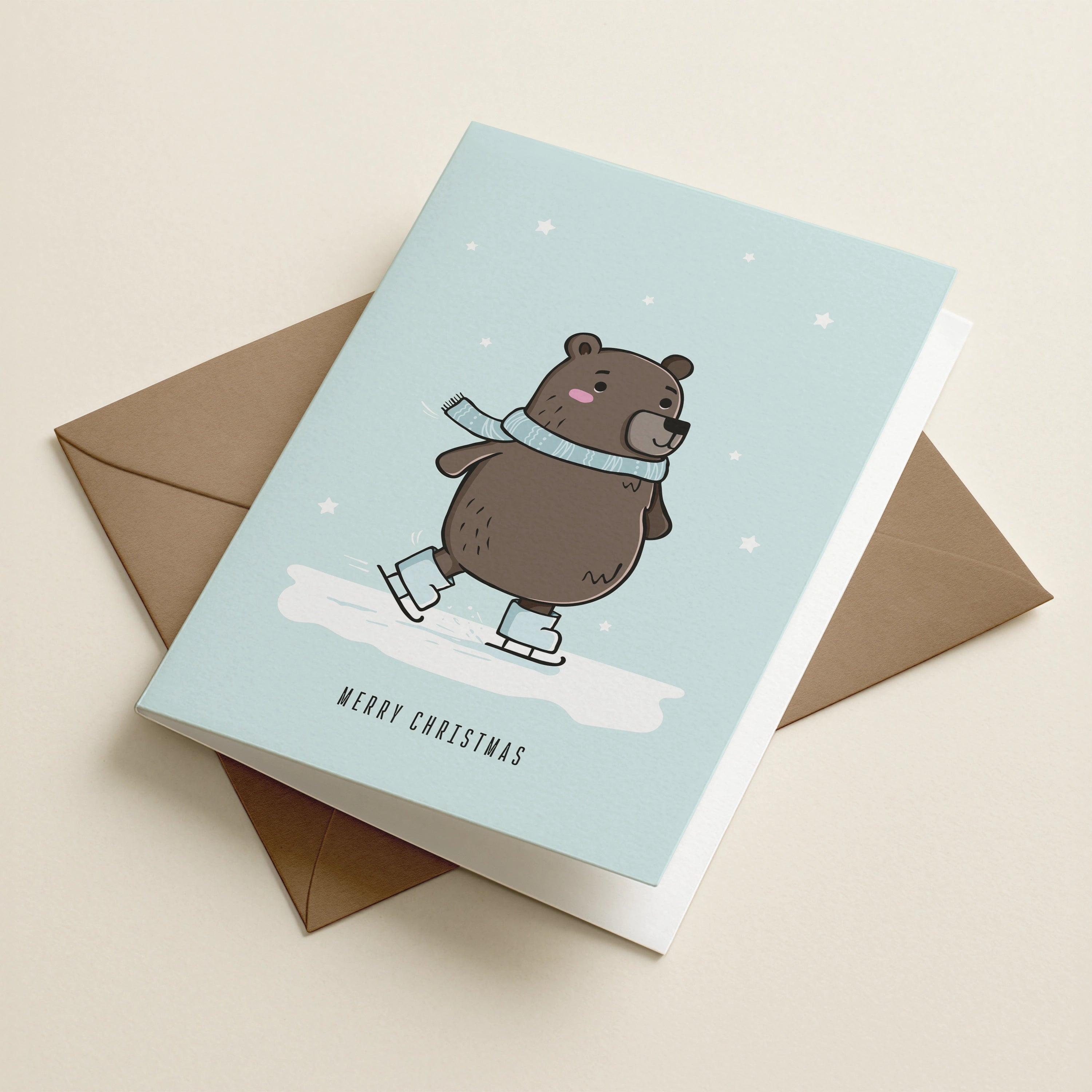 Weihnachtskarte Schlittschuhbär