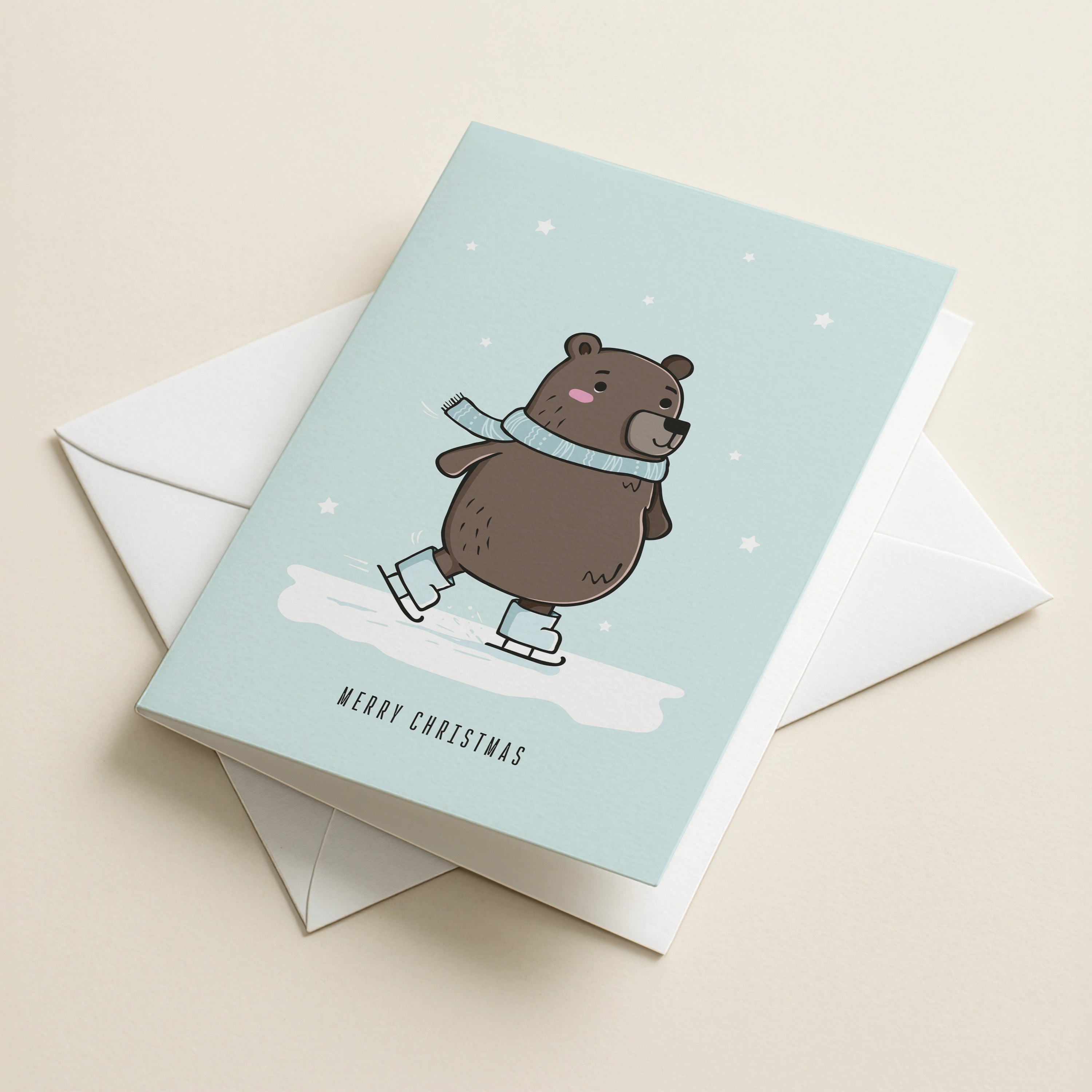 Weihnachtskarte Schlittschuhbär