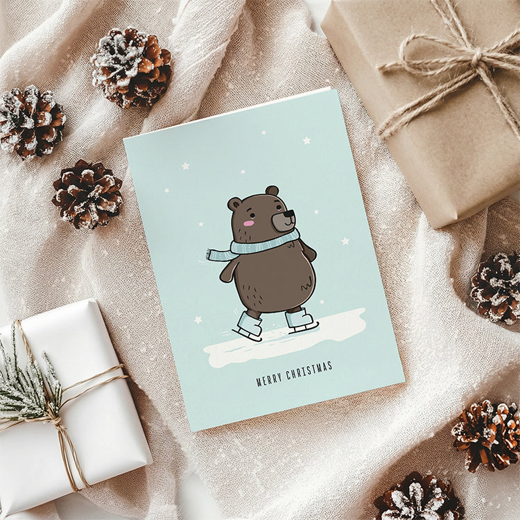 Weihnachtskarte Schlittschuhbär