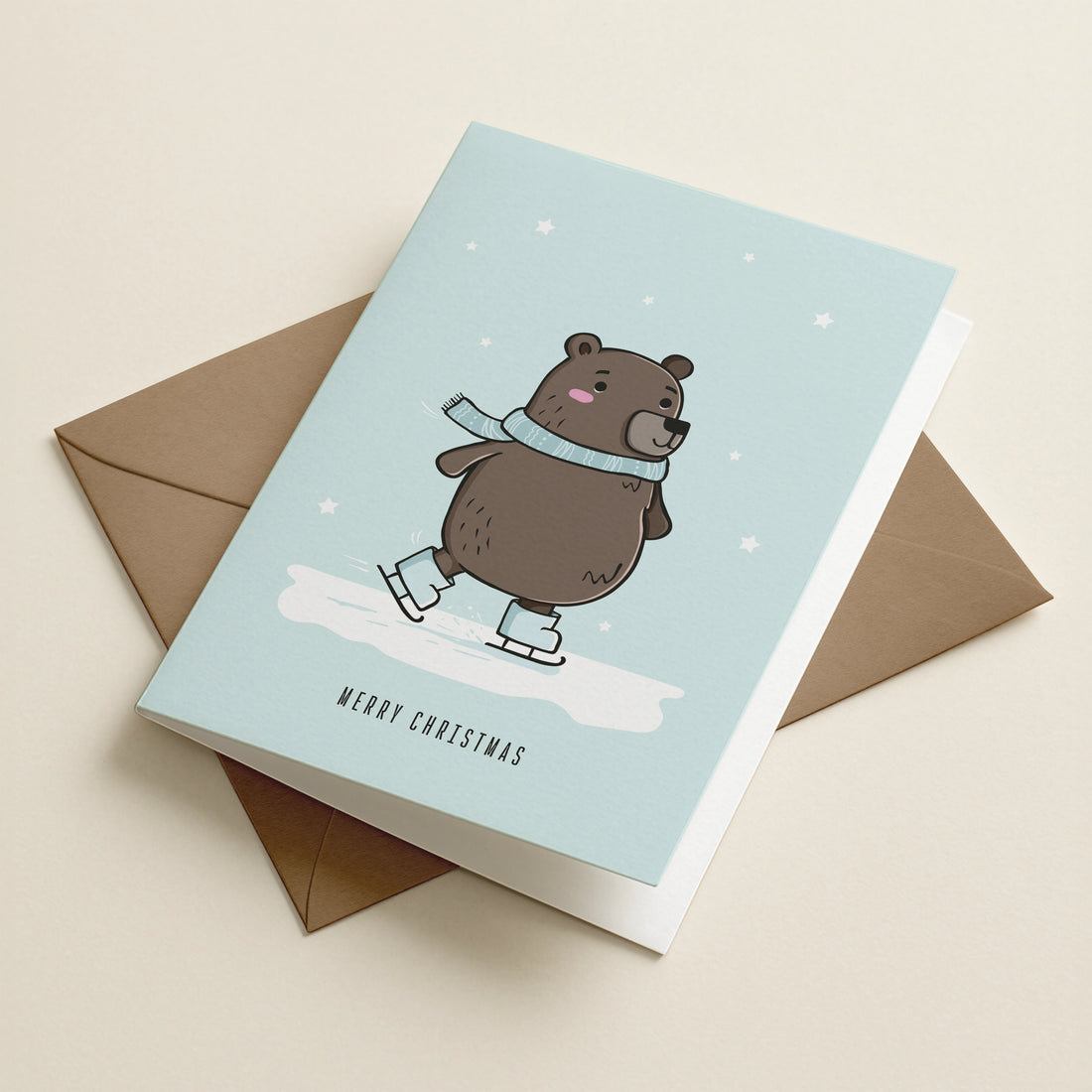Weihnachtskarte Schlittschuhbär