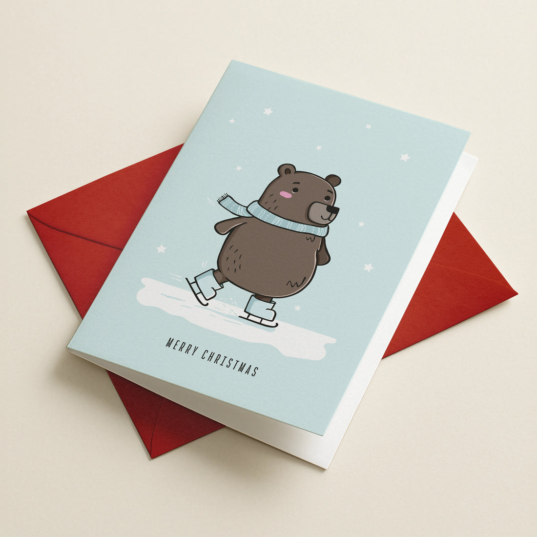 Weihnachtskarte Schlittschuhbär