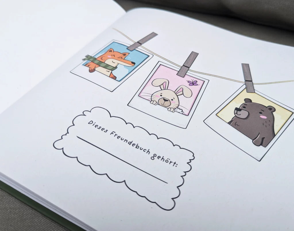Freundebuch Waldtiere, Printstorys, Dieses Buch Freundebuch gehört, Hase rosa, Fragen für Kinder, Freundschaft