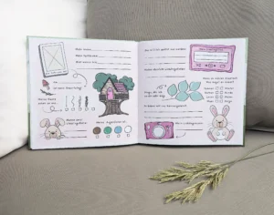 Freundebuch Waldtiere Printstorys Innenteil Hase rosa, Fragen für Kinder, Freundschaft